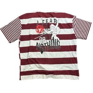 Disney Mulan Tie Front Gathered Striped Y2K Style T Shirt I Fear Nothing 98 Sm